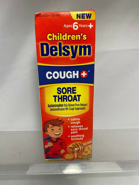 CHILDREN'S DELSYM Sore Throat COUGH + COLD ~4oz Honey  05/21+