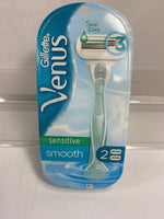 (2) Gillette VENUS Sensitive Smooth Skin 3 Blade Elixir Razor + 2 Cartridges