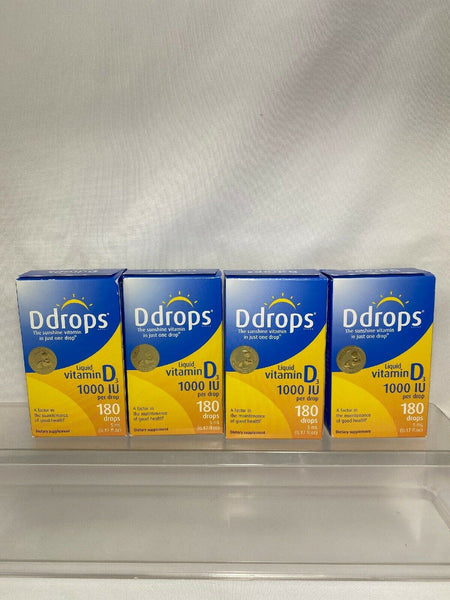 (4) Ddrops Liquid Vitamin D3 ~ 1000 IU per Drop 0.17oz Sunshine 5ml 180ct 02/21