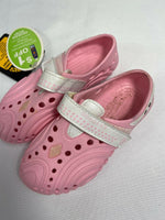 Doggers 7/8 Toddler Baby Girl Pink White Ultralite Adjustable Slip Kid Shoe Clog