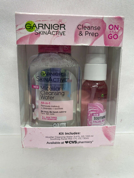Garnier Cleanse & Prep Set Micellar Cleansing Water Remover 3.4oz & Facial Mist