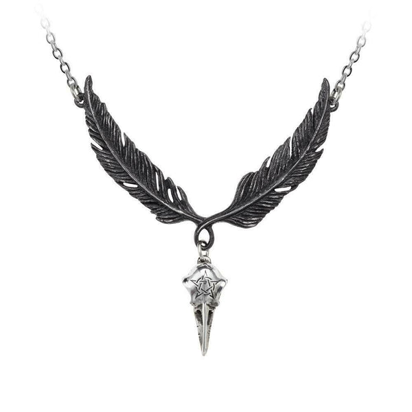 Alchemy Gothic P819  Incrowtation Necklace Raven Skull Wings