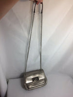 Micheal Kors  Metallic Silver Crossbody Chain Adjustable Strap Purse Zipper