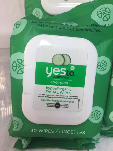 Yes to Cucumber Soothing Facial Wipes Towelette Remove Makeup 30each