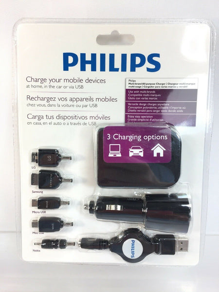 Philips Multi Brand All Purpose Charger Kit Car Wall Usb SJA2184H