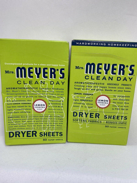 (2) Mrs. Meyer's Clean Day Aromatherapeutic Lemon Verbena Dryer Sheets 80ct Each