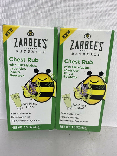 (2) ZarBee's Naturals Chest Rub Eucalyptus Lavender Pine Beeswax 1.5 oz 8/20