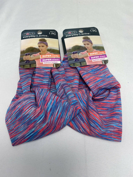 (2) Scunci Head Wrap Every Day Active Hair Tie Band Comfy Blue Pink Purple
