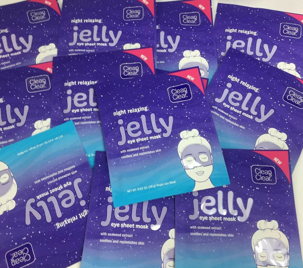(23) clean & Clear Night Relaxing Jelly Eye Sheet Mask Seaweed Soothing FRESH!