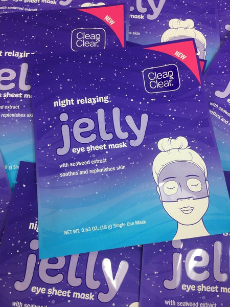 (23) clean & Clear Night Relaxing Jelly Eye Sheet Mask Seaweed Soothing FRESH!