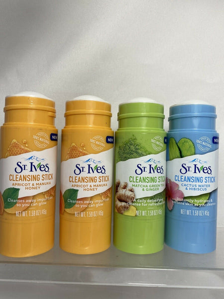 (4) St. Ives Cleansing Stick Cactus Hibiscus Apricot Honey Green Tea 1.59oz