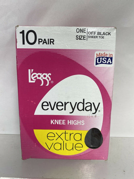 14897 L’eggs 10 Pair Knee Highs Pantyhose Everyday Off Black Sheer Toe One Sizes
