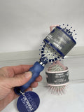 (2) Conair Gel Grips Cushion Brush Mid Size On The Go Blue Pink Silver Detangler