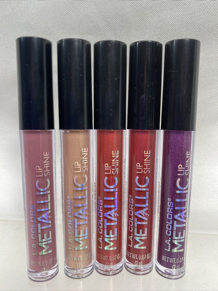 (5) L.A. Colors Metallic Lip Shine Nude Rose Pink Gloss Set Gift Purple FULL SZ
