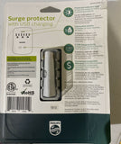 Philips 3-Outlet Surge Protector Tap 2-USB Charging Port White Phone Power Strip