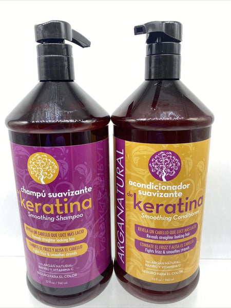 (2) Arganatural Keratina Smoothing Nourishing Shampoo & Conditioner Bambu 32oz