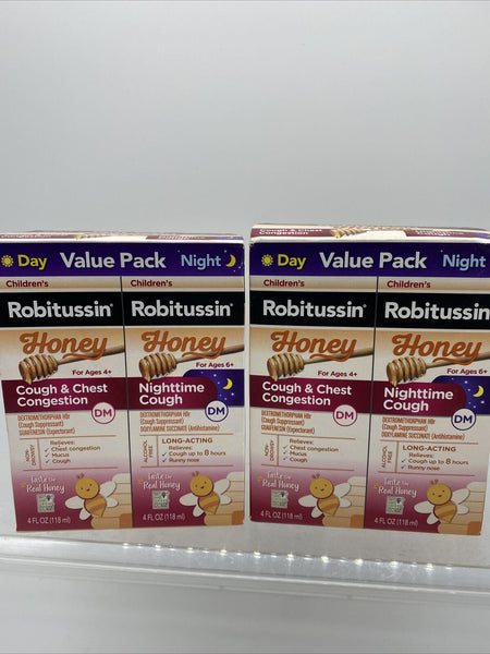 (2) Value Pack Children's Robitussin Honey Day + Night Cough DM 8oz 4Total 1/21