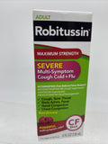 (4) Robitussin Adult CF Max Cough Cold + Flu Multi-Symptom Severe 4oz 8/21