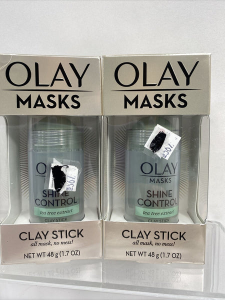 (2) Olay Shine Control Mask Clay Face Mask No Mess Stick 1.7 Oz
