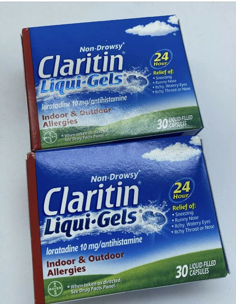 (2) Claritin 24Hr Non-Drowsy Allergy Relief 30 Liqui-gels 10mg 7/21+COMBINE SHIP