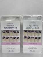 (2) Nailene Daily Wear Naturals Active Length Glue On 24 Nails Black Pink French