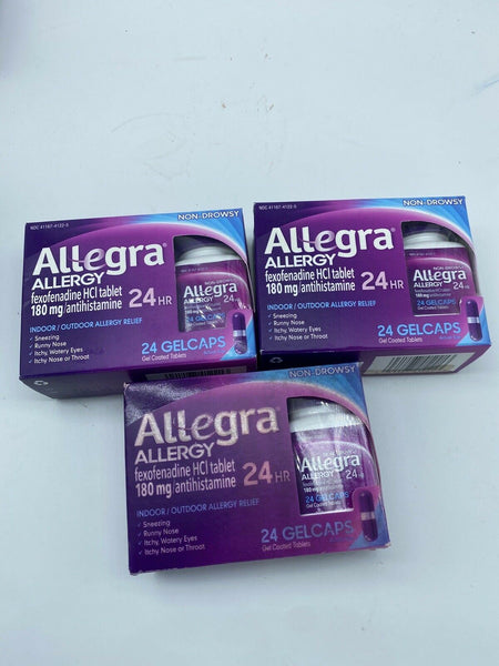 (3) Allegra 24 Hour Allergy Relief Gelcaps 24 Ct Indoor Outdoor 2/21+ 60 70ttl