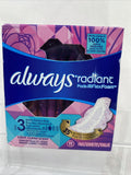 Always Radiant Size 3 Extra Heavy Flow 11 Pads Wings Flex foam Clean Scent