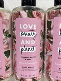 (4) Love Beauty & Planet Bountiful Moisture Body Wash Murumuru Butter Rose 16oz