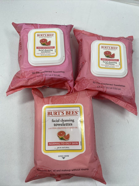 (3) Burt's Bees Facial Cleansing Towelettes Grapefruit 30ct Each 90ttl