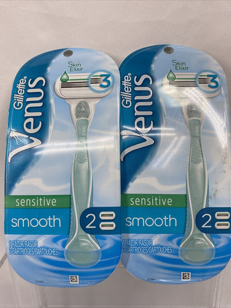 (2a) Gillette VENUS Sensitive Smooth 3 Blade Elixir Razor + 2 Cartridges