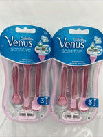 (2) Gillette Venus Sensitive Women's 3-Blade Disposable Razor, 3 ct each