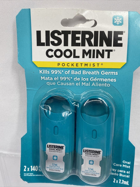 Listerine Cool Mint PocketMist Oral Care Mist 2×140 Mist Sprays 2×7.7mL