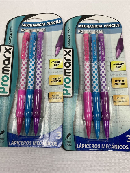 (2) Promarx Clique FX Refillable Pencils Smear-free Comfort Grip Polka Dot Pink