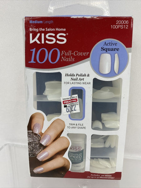 20006 KISS 100 FULL-COVER NAILS SQUARE Medium Length NAIL GLUE Manicure