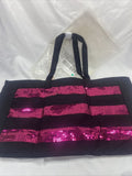 VICTORIA SECRET Tote Black Pink Sequins Stripe Weekender overnight bag Zipper