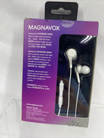 MAGNAVOX White MHP4857-Wh In-Ear Silicon Earbuds Extreme Bass Mic Answer Play