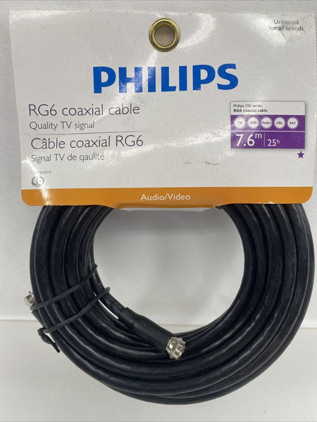 PHILIPS RG6 Coaxial Cable 25 Ft. Audio/Video Antenna Satellite F Screw On