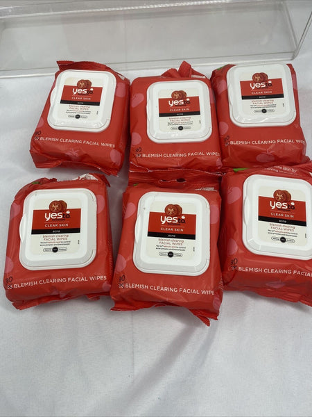 (6) Yes To Tomatoes Clear Face Wipes for Blemish Breakouts  30ct each towellet