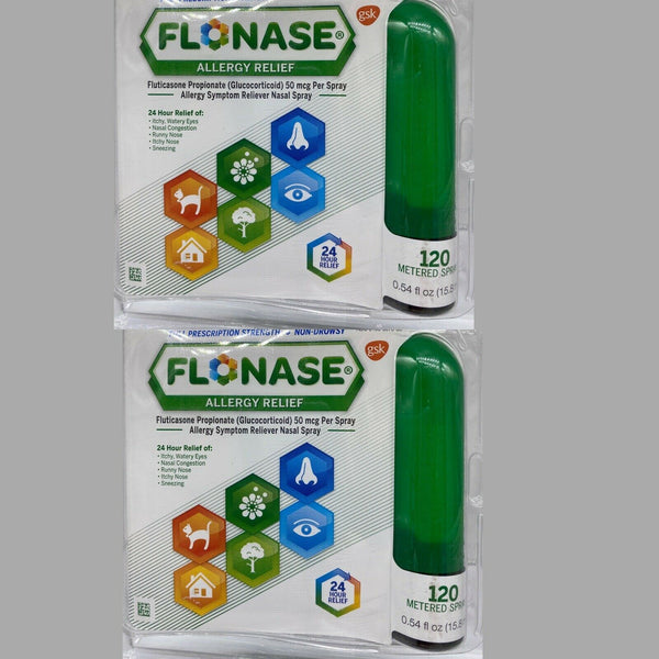 (2) Flonase Allergy Relief Nasal 2x120 Metered Spray 240ttl Twin Non Drowsy 1/22