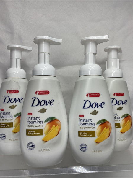 (4) Dove Instant Foaming Body wash mango butter Deep Moisture Pump 13.5oz