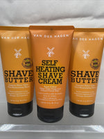 (3) Van Der Hagen Self Heating Shave Creme & butter Razor Burn Soft Stubble 6oz
