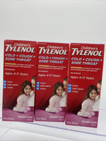 (3) Children's Tylenol Cold Cough Sore Throat Bubblegum 4oz 8/21+