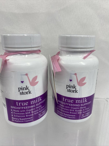 (2) Pink Stork True Milk Organic Lactation Breastfeeding Support 60 Capsule 8/21