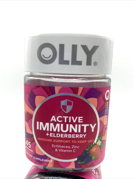 OLLY Immunity + Elderberry 45 Gummies Zinc Vitamin C Supplement Berry 8/21