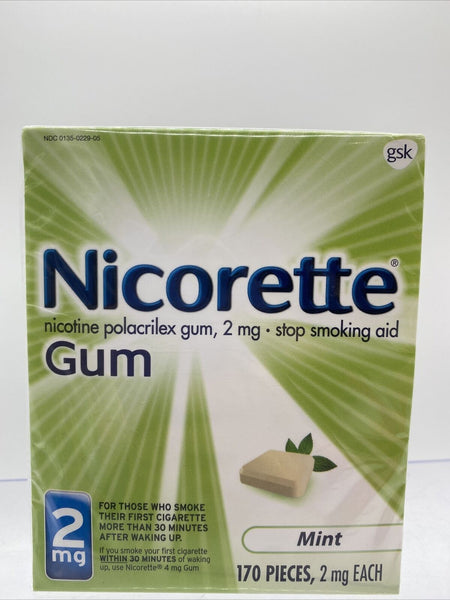 Nicorette Gum 2mg Mint 170 Count Nicotine to Quit Smoking Stop Smoking Aid 3/22