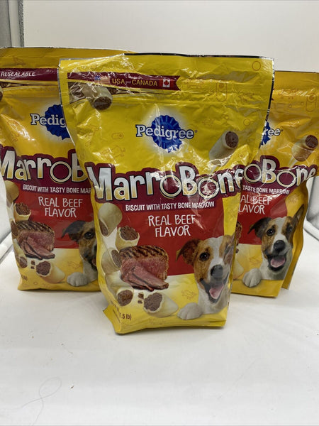 (3) Pedigree Marrobone Dog treats 1.5 lb pouch Real beef flavor