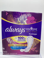 Always REGULAR radiant daily liners Multi style  UNSCENTED 54 count