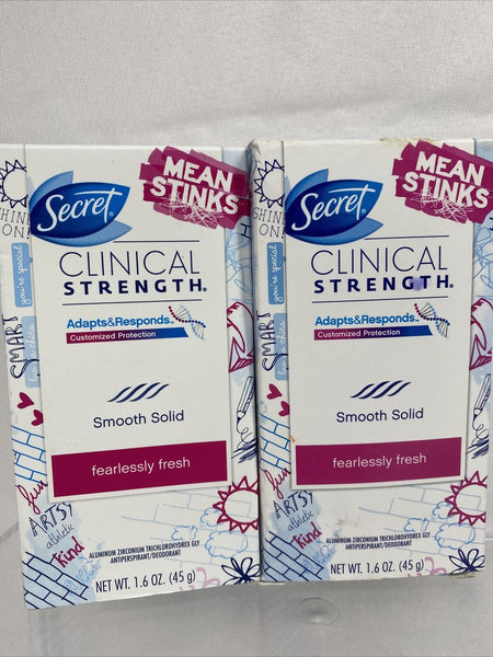 (2) Secret Clinical Strength Deodorant Smooth Solid Fearlessly Fresh 1.6oz
