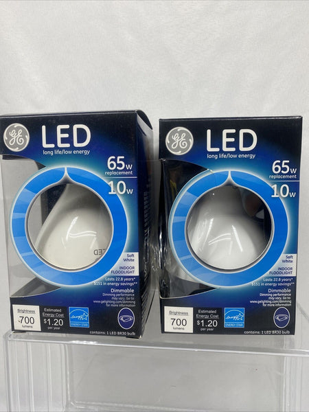 (2a) GE LED BR30 Dimmable Soft White Indoor Floodlight Bulb 10W 65 Watt Replace