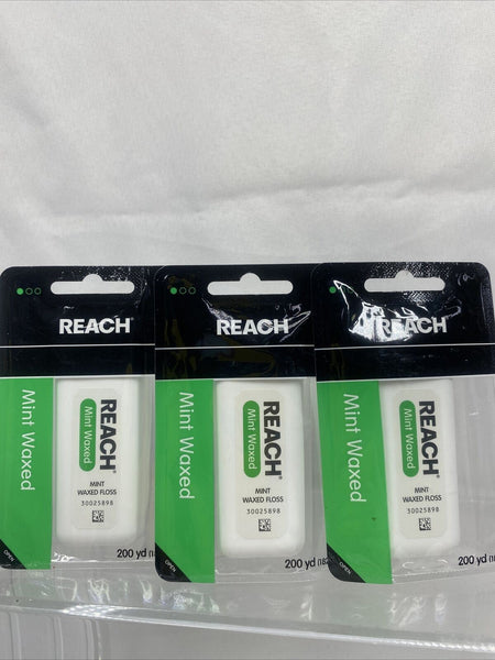 (3) Reach Waxed Dental Floss for Plaque and Food Removal 200 Yards